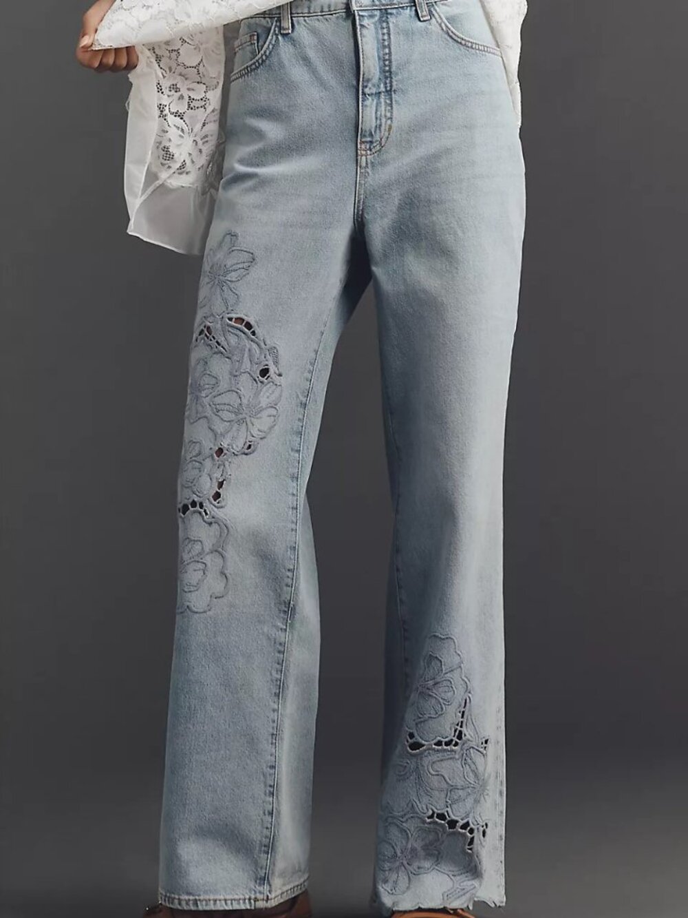 Pilcro Anthropologie Austyn Embroidered Wide Leg Jeans High Rise NWT Size 31